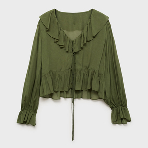 Blusa informal con estampado Floral para mujer, camisa de manga larga con cuello en V y botones, moda holgada, elegante, gasa, ropa de oficina, ligera - Product Image 3