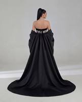 Robe de soirée LM D256 Y2K Sweet Ruched Leopard Silver Sequin A-Line avec nœud noir et cape surdimensionnée pour gala