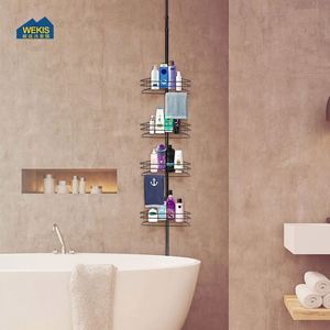 WEKIS Custom Black Metal Bath Wall Mounted Adjustable <b>Basket</b> Bathtub Holder Hanging Tension Pole Mesh Corner Rack Caddy <b>Shelf</b> - Product Image 6