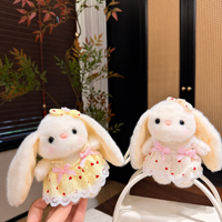 Porte-clés Lapin en Peluche Blanc avec Robe en Dentelle Cœur, Breloque Mignonne pour Sac, Pendentif Peluche pour Sac, Cadeau Doux et Moelleux