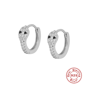 Pendientes de Aro Pequeños de Plata de Ley S925 con Circonita Negra en Forma de Serpiente - Product Image 6