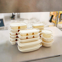 Boîte à emporter rectangulaire en amidon de maïs compostable en gros, conteneur alimentaire jetable pour restaurant et cuisine