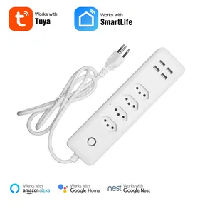 Tuya – multiprise WiFi 10a pour maison connectée brésil, 4 prises USB, rallonge de 1.5M Compatible avec Alexa Google