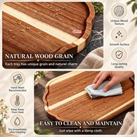 Lot de 4 plateaux décoratifs en acacia, plateaux de service en bois massif avec grain naturel et bords ondulés surélevés pour boissons, assiettes, bougies, clés