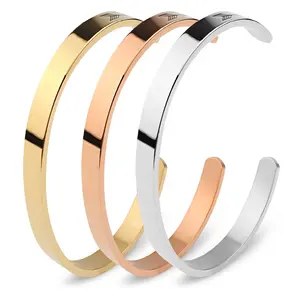 Personalized Simple Design Rose Gold 18 18k Gold Plated Engraved Custom Cuff Bangle Bracelet