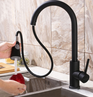 Robinet de cuisine moderne en laiton noir ORB à levier unique, avec douchette extractible et pulvérisateur rotatif à arche haute
