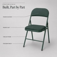 Chaise de salle à manger pliante en métal vert avec assise et dossier rembourrés, portable et empilable, pour conférences, formations et événements