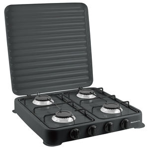 Cocina de Gas MINERVA 4 en 1 con Encendido Electrónico, Vidrio Templado Negro, Hierro Fundido, para Uso Doméstico y Exterior, Compatible con GLP y Gas Natural - Product Image 1