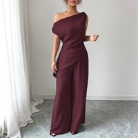 Ensemble Femme Bordeaux 2 Pièces Top Asymétrique Une Épaule Avec Pantalon Large Élégant Soirée Fournisseur OEM Grossiste