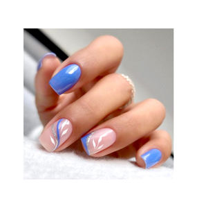 <span class=keywords><strong>Uñas</strong></span> postizas de Punta francesa, <span class=keywords><strong>uñas</strong></span> postizas de forma cuadrada mediana, corazón azul y blanco, 24 Uds. Oem Odm, palo de refuerzo - Product Image 5
