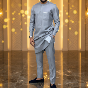 PROMISTAR <span class=keywords><strong>Traje</strong></span> Festivo <span class=keywords><strong>de</strong></span> Estilo Étnico Africano <span class=keywords><strong>para</strong></span> <span class=keywords><strong>Boda</strong></span> <span class=keywords><strong>de</strong></span> <span class=keywords><strong>Hombre</strong></span>, Conjunto <span class=keywords><strong>de</strong></span> 2 Piezas en <span class=keywords><strong>Color</strong></span> Sólido con Botonadura Sencilla y Manga Larga - Product Image 4