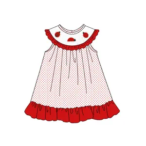 Puresun Newest Spring Kids Clothes Sleeveless Red Bitty Dots Printed Baby Girl Clothing Smocked Dress With Ladybug Embroidery