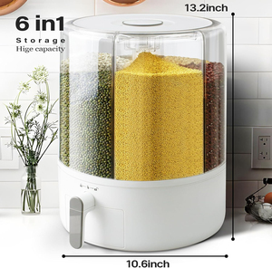 Contenedor de Almacenamiento de Arroz de Plástico PET Transparente de 6 Compartimentos, 11L-22L, Apto para Alimentos, Ecológico, a Prueba de Polvo, Sellado, Moderno para Cocina - Product Image 2