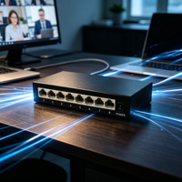 Switch de Red Gigabit de 8 Puertos 10/100/1000Mbps, Metálico, de Escritorio, 16Gbps, Plug and Play, QoS, Apilable, para Hogar, Oficina, Cámara IP