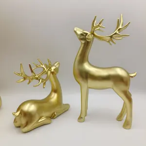 Perabotan kerajinan berlapis emas personalisasi penggemar resin patung rusa dekorasi Natal