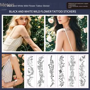<span class=keywords><strong>Tatouage</strong></span> temporaire transfrontalier imperméable motif <span class=keywords><strong>fleur</strong></span> sauvage noir et blanc sexy pour clavicule et poitrine 6x23cm - Product Image 4