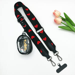 新しいハートパターンブラックワイド携帯电话ストラップ付き小さなポーチ - Product Image 2