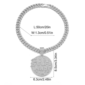 Kalung Liontin Hip Hop Buatan Sendiri dengan Rantai Cuban, Perhiasan Bertabur Kristal, Liontin Bulat untuk Pria Wanita - Product Image 2
