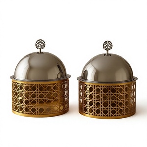 Luxury Gold Wire Mesh Stand Food <b>Warmer</b> with Silver Dome Cloche Chafing Dish for <b>Buffet</b> Catering Hotel Restaurant Party Serving - Product Image 1