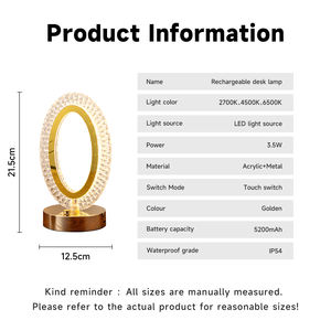 Restaurante recargable Color cristal mesa escritorio lámpara iluminación Usb Hotel lujo decoración moderna - Product Image 6