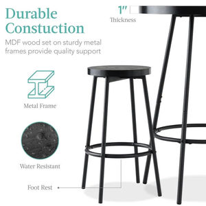 Cross-border modern minimalist round <b>bar</b> <b>table</b> and patio balcony casual dining <b>table</b> and chair set with wooden high stools - Product Image 4