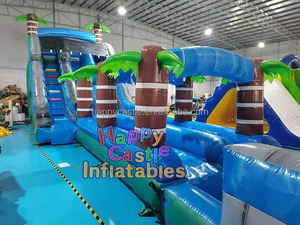 2024 điên đôi làn đường trượt nước 30ft với hồ bơi tách rời đồ chơi bơm hơi phụ kiện lâu đài bơm hơi với Slide - Product Image 5