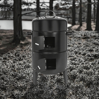 Barbecue portable 3-en-1 en acier pour le camping, fumoir, grill, rôtissoire d'extérieur avec fonction barbecue au charbon de bois et fumoir