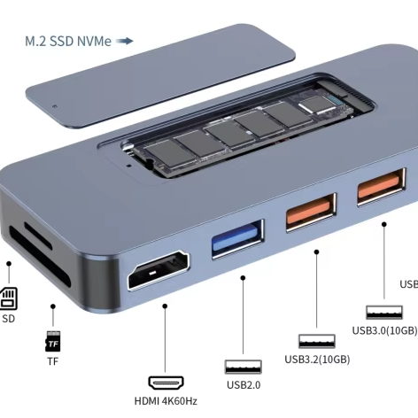 USB C Hub with 100W PD USB-C/USB-A 3.2 SD/TF Card Reader Docking Station for Laptop in Stock