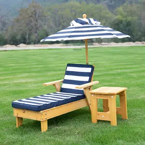 高品质户外庭院花园儿童木制野餐桌长凳套装，配有可拆卸靠垫和雨伞