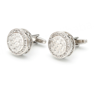 Mancuernillas Redondas de Cobre Plateado con Diamantes Blancos de Lujo de Alta Calidad en Oferta - Product Image 6