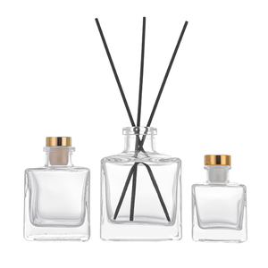 Transparent Glass Square <b>Reed</b> <b>Diffuser</b> Bottle Set With Cork Stopper Gold Lid 3 Sizes Aromatherapy Home Fragrance - Product Image 1