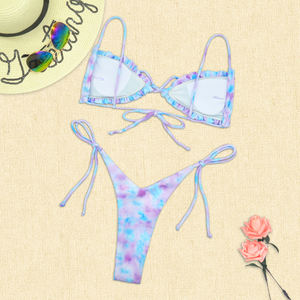 Maßgeschneidertes Neues Design Bedruckter Sexy Mädchen Mikro-Mini Zweiteiliger Bikini-Set Strandkleidung mit Vorderer Schleife Bademode Damen Seitlich Gebundener Tanga-Bikini - Product Image 5