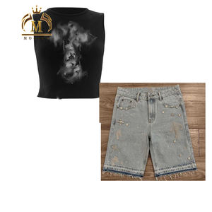 नई ट्रेंडी महिला डेनिम शॉर्ट्स ने फसल शर्ट सेट की टॉप गैंडों को सेट किया सेक्सी y2k दो टुकड़ा डेनिम जींस - Product Image 4