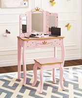 Shabby Chic sculpté à la main bois maquillage bureau enfant en bas âge chambre miroir coiffeuse fille vanité maquillage Table et chaise pour enfants