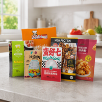 Ecologisch verantwoorde, op maat gemaakte, driezijdig gesealde, food grade vacuüm plastic zakjes voor diepvries kipfilets en popcorn kip, groothandel.