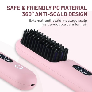 Fengmang OEM ODM riscaldamento rapido ionico liscio pettine personalizzato Logo viaggio Mini Cordless Wireless ionico USB piastra per capelli <span class=keywords><strong>spazzola</strong></span> - Product Image 3