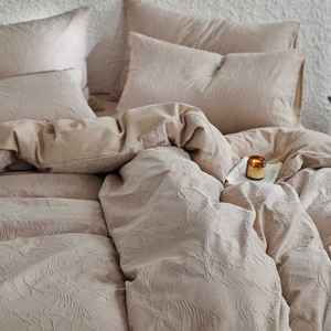 Ensemble de housse de couette <span class=keywords><strong>moderne</strong></span> en jacquard tissé en quatre pièces, pur coton, couleur unie, literie universelle quatre saisons, lavée, 200TC Grade LINA - Product Image 2