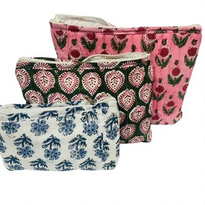 Large Zipper Cotton makeup bag |Bridesmaid Gift | Vintage Floral Women's <b>Toiletry</b> Pouch | Travel Packs Handmade Cosmetic Bag - Product Image 1