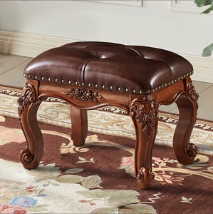 Pháp sang trọng chạm khắc rắn chân gỗ vuông giường phân, chính hãng Da Vanity phân cho bàn trang điểm trang điểm cổ điển Phân Set - Product Image 4