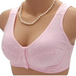 Women's Soft Wireless Front-Closure Seamless Breathable Floral Sporty Bra with Button Detail 3/4 Cup Spandex/Polyester Material - Product Image 1