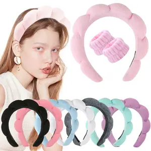 2024 individuelle Mode niedliche rosa blaue gepolsterte Spa-Kopfbänder Terry-Handtuch Tuch Stoff Make-up-Werkzeug für Hautpflege und Haarpflege