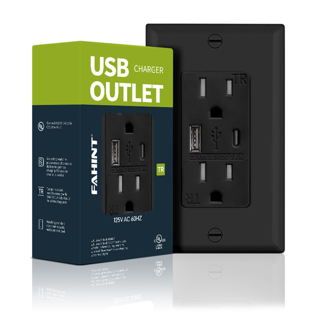 15Amp 125V Duplex USB Receptacle with Type A+C Wall Socket for Listed Tamper Resistant for iPhone & Android