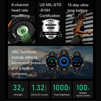 Montre connectée GPS DT G9 avec écran AMOLED de 1,32 pouce, carte hors ligne, boussole 6 satellites, 3ATM, longue durée de vie de la batterie, plus de 100 modes sportifs pour iOS et Android