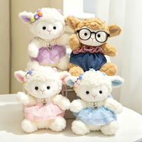 Porte-clés en peluche agneau personnalisé OEM/ODM avec robe en tulle rose - Breloque mignonne personnalisée en forme de mouton avec collier de perles pour cadeaux