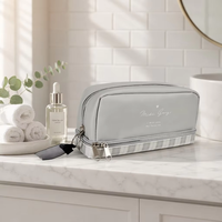 Trousse de Maquillage Multi-Compartiments Miss Grey à Carreaux avec Double Fermeture Éclair, Pochette de Voyage Portable pour Femmes