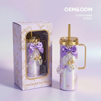 Everich 20oz Gobelet isotherme personnalisé en acier inoxydable anti-déversement avec motif floral de dessin animé, pour boissons chaudes/froides, avec poignée et couvercle, pour enfants, vente en gros
