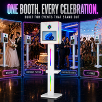 Machine Photobooth Carrée avec Écran Tactile 15,6 Pouces, Appareil Photo Reflex Numérique, Impression Instantanée, GIF Boomerang et Éclairage RGB pour Location de Mariages et Fêtes