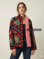 Veste en velours de coton de luxe pour femmes, tricotée à la main, broderie florale bohème, écologique, respirante, coupe-vent, automne