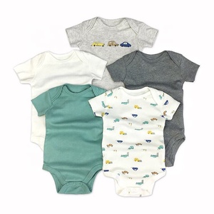 Cinque pezzi del commercio all'ingrosso del pacchetto Neonato manica corta 100% cotone pagliaccetto della ragazza del ragazzo del bambino tute manica corta - Product Image 5