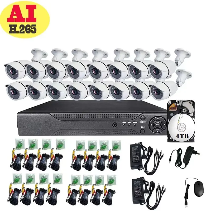 16 Kit de caméra AHD1080p Vision nocturne infrarouge Détection de mouvement Vidéo Boîtier métallique Mémoire de 4 To Caméra à usage d'usine